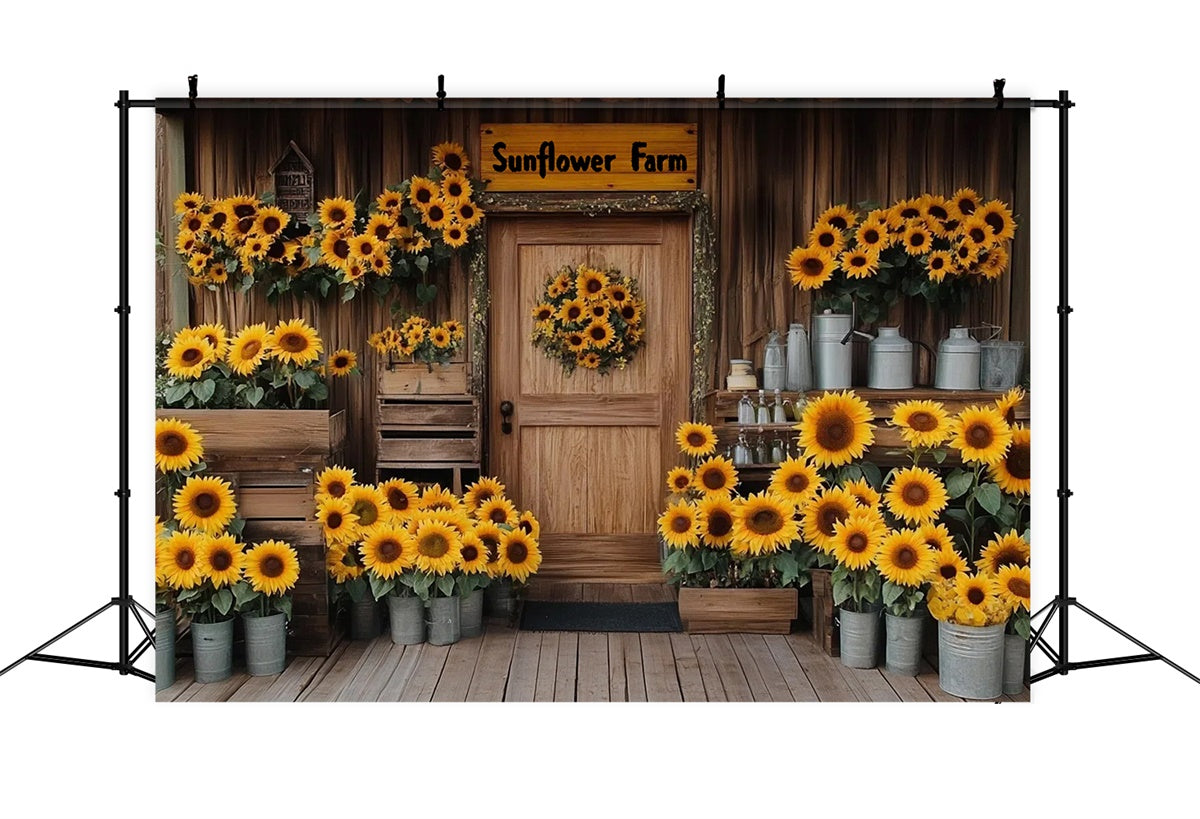 Sunflower Backdrop Cozy Rustic Sunflower House Summer Backdrop GTY3-409