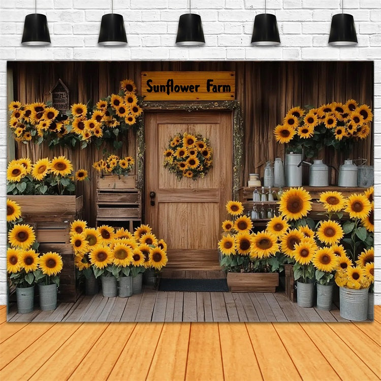 Sunflower Backdrop Cozy Rustic Sunflower House Summer Backdrop GTY3-409