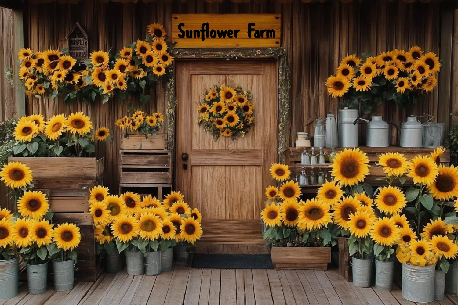 Sunflower Backdrop Cozy Rustic Sunflower House Summer Backdrop GTY3-409