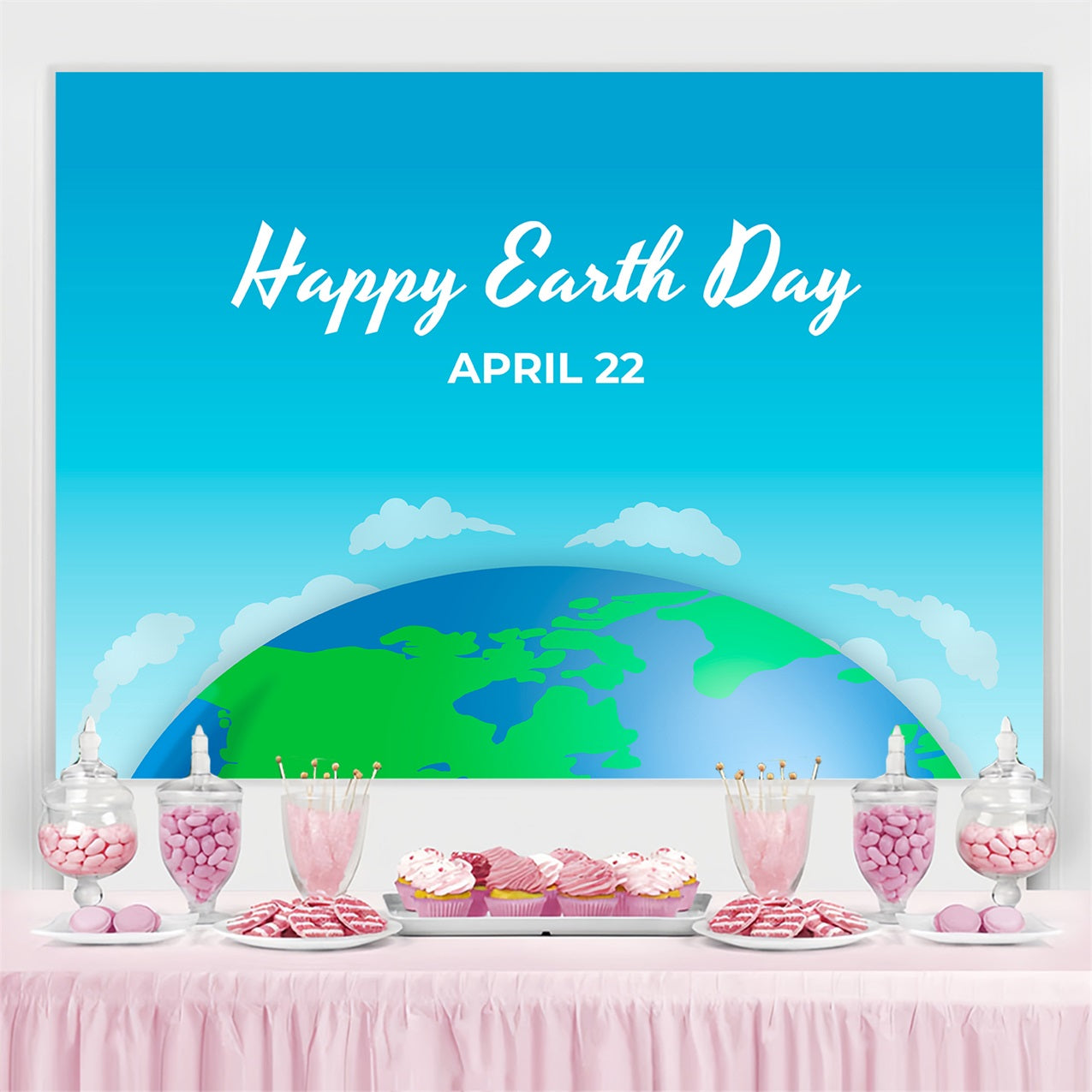 Happy Earth Day Backdrop Blue Sky Earth Design Backdrop GTY3-44