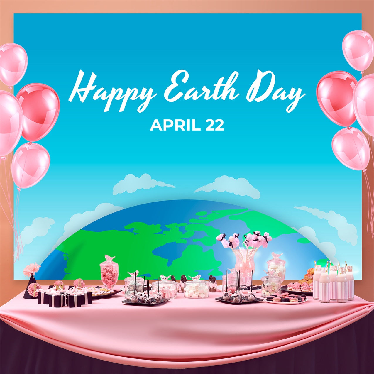 Happy Earth Day Backdrop Blue Sky Earth Design Backdrop GTY3-44