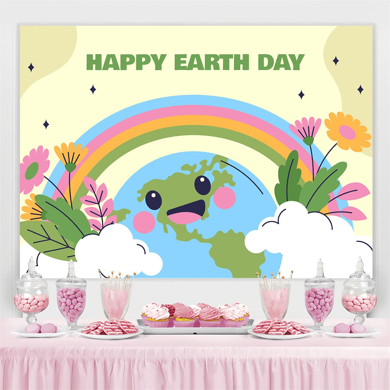 Happy Earth Day Backdrop Adorable Planet Earth Floral Backdrop GTY3-47