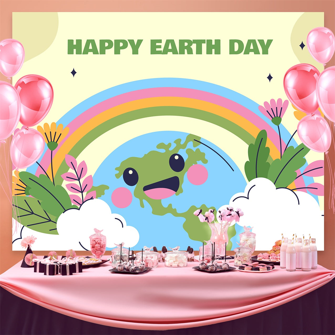 Happy Earth Day Backdrop Adorable Planet Earth Floral Backdrop GTY3-47