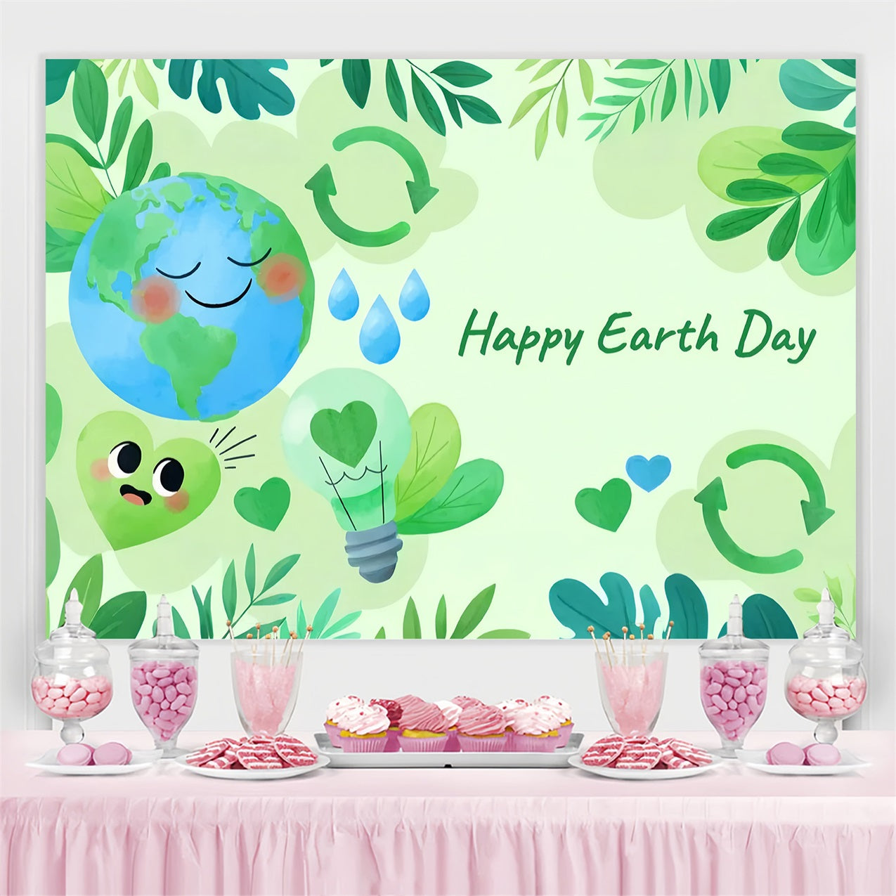 Happy Earth Day Backdrop Eco Conservation Watercolor Backdrop GTY3-51