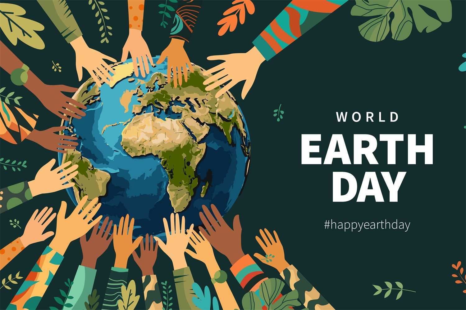 Happy Earth Day Backdrop Hands Around the World Backdrop GTY3-54