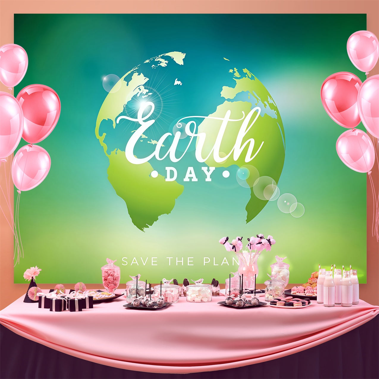 Happy Earth Day Backdrop Eco-Peaceful Green Planet Backdrop GTY3-62