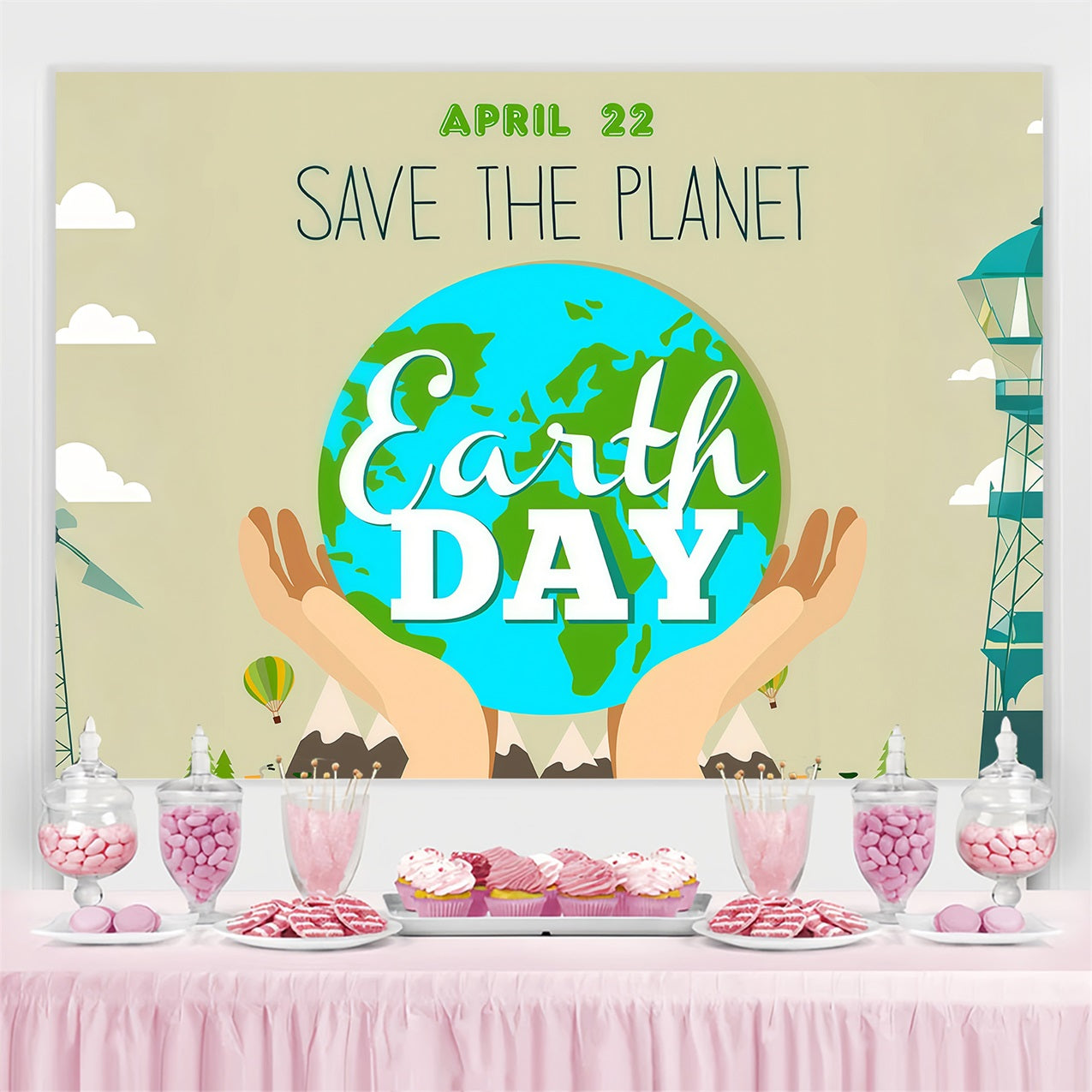 Happy Earth Day Backdrop April 22 Hands Holding Earth Backdrop GTY3-63