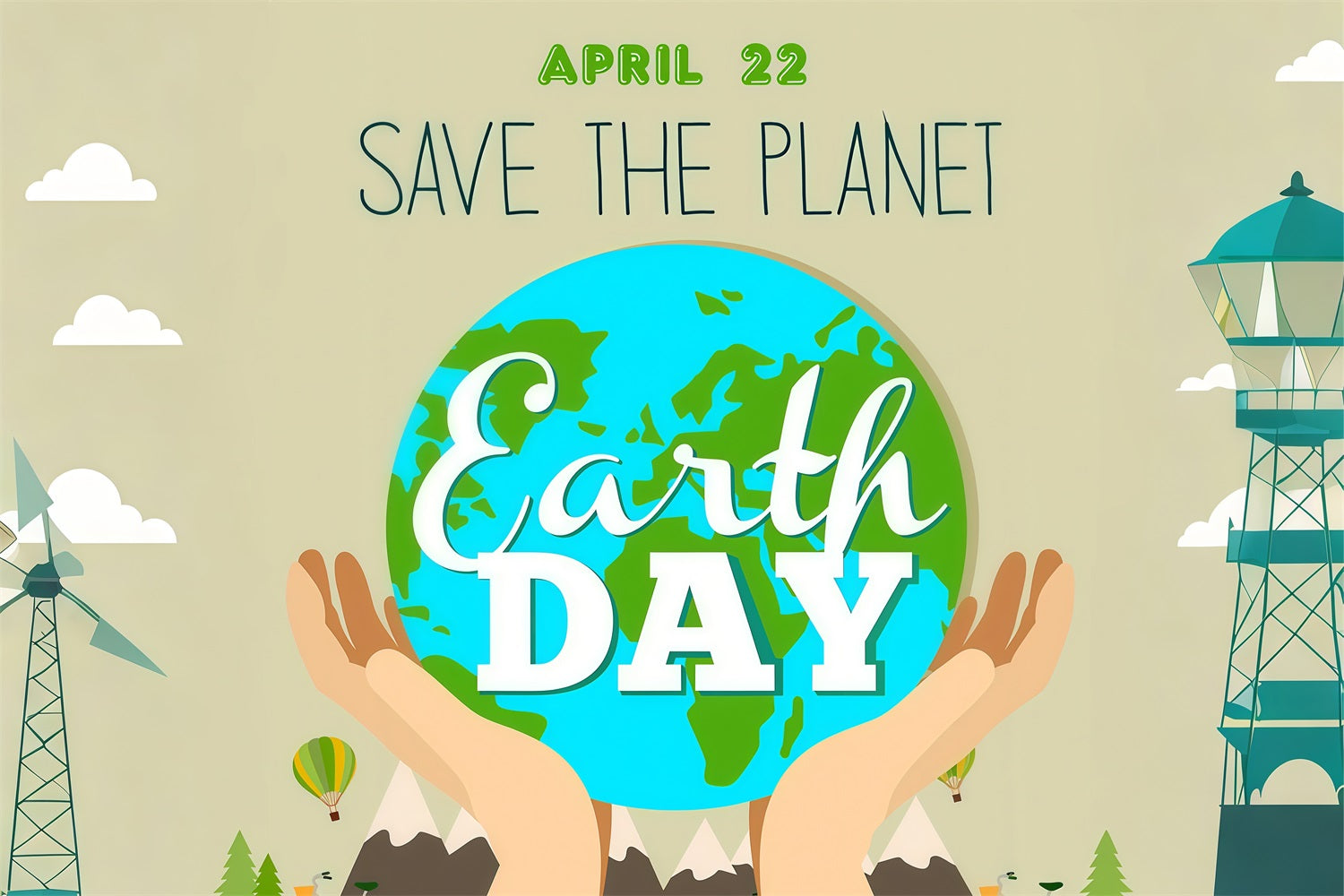 Happy Earth Day Backdrop April 22 Hands Holding Earth Backdrop GTY3-63