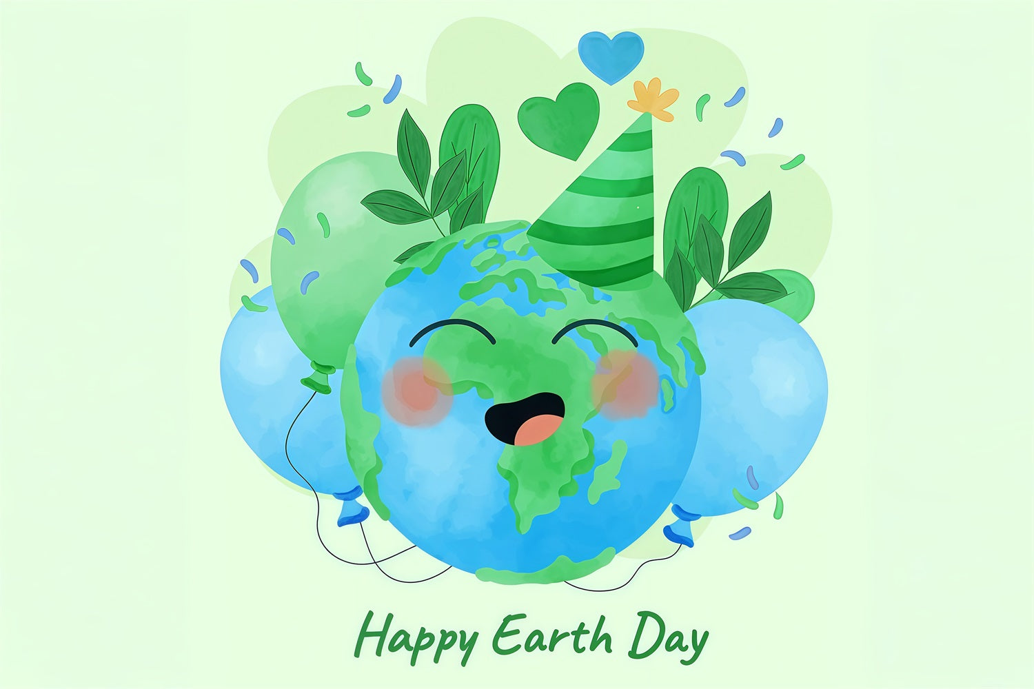 Happy Earth Day Backdrop Smiling Planet Party Hat Celebration Backdrop GTY3-67
