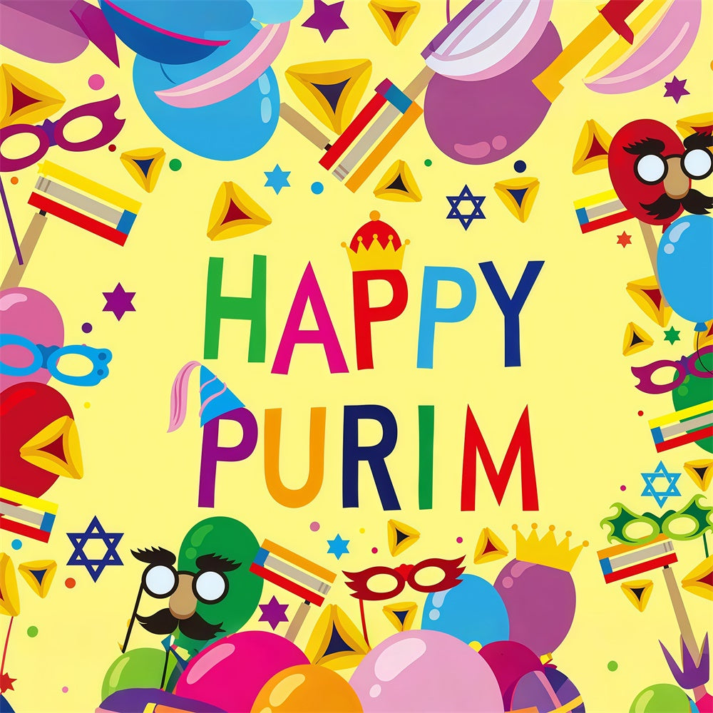 Purim Backdrop Golden Yellow Mask Balloon Backdrop GTY3-7