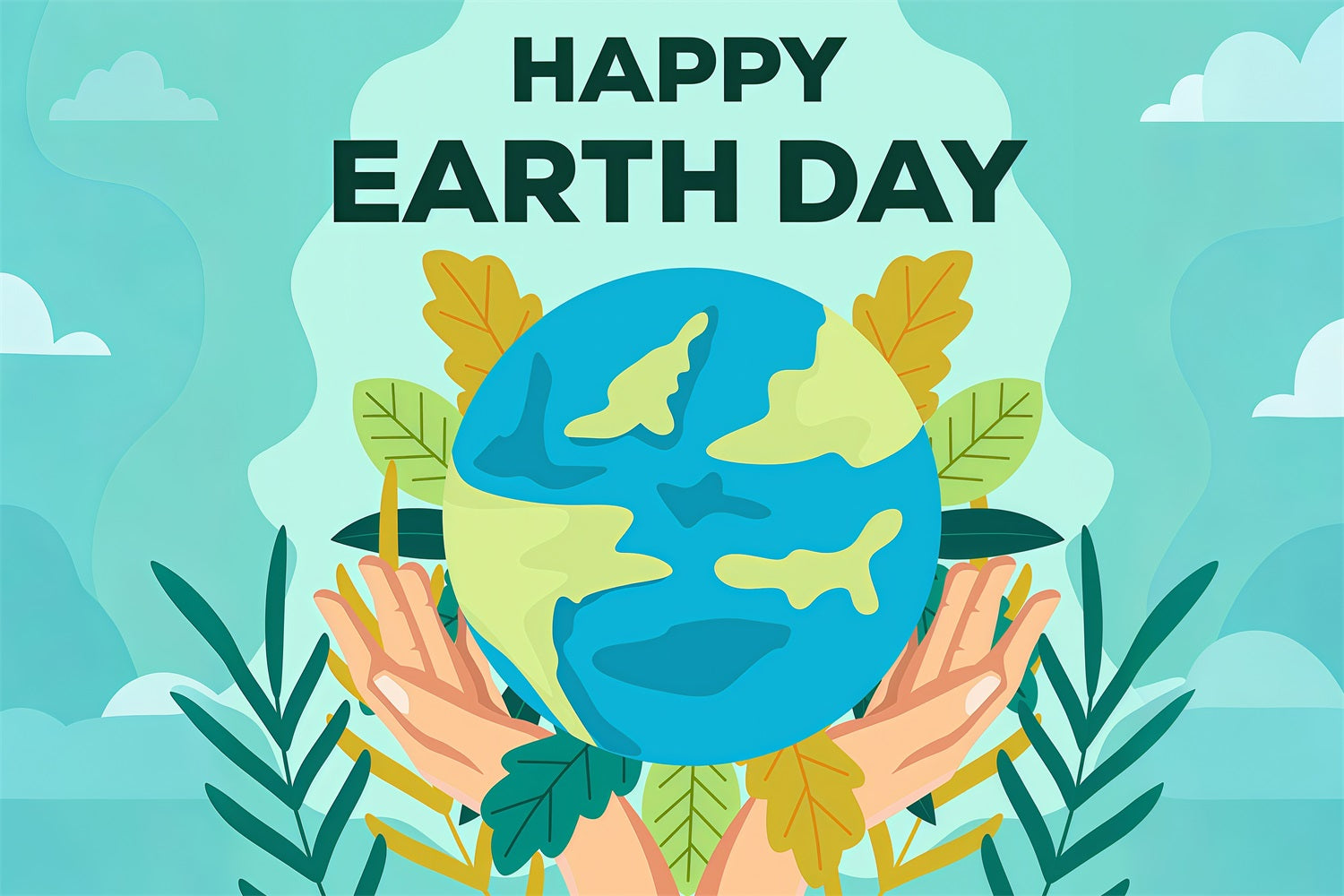 Happy Earth Day Backdrop Greenery Hands Holding Earth Backdrop GTY3-72