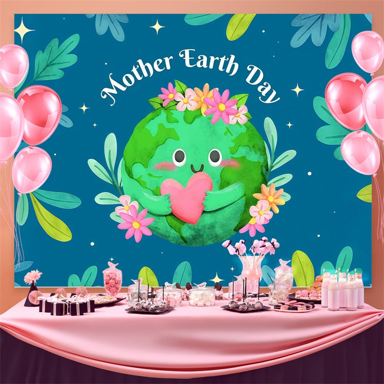 Happy Earth Day Backdrop Floral Love Smiling Planet Backdrop GTY3-73