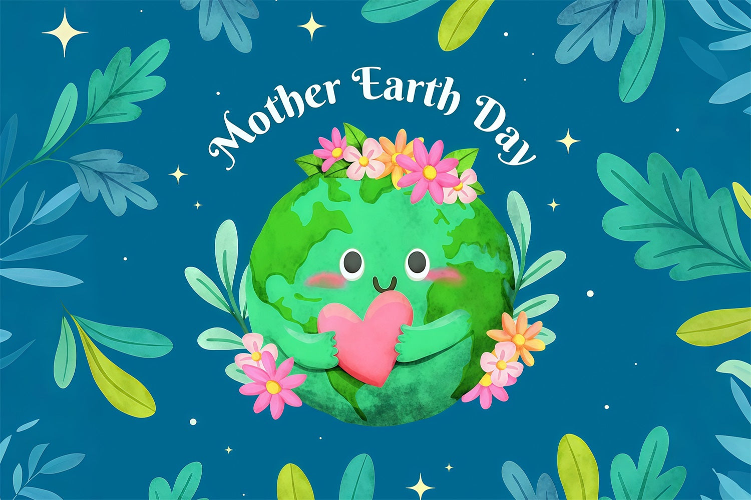Happy Earth Day Backdrop Floral Love Smiling Planet Backdrop GTY3-73