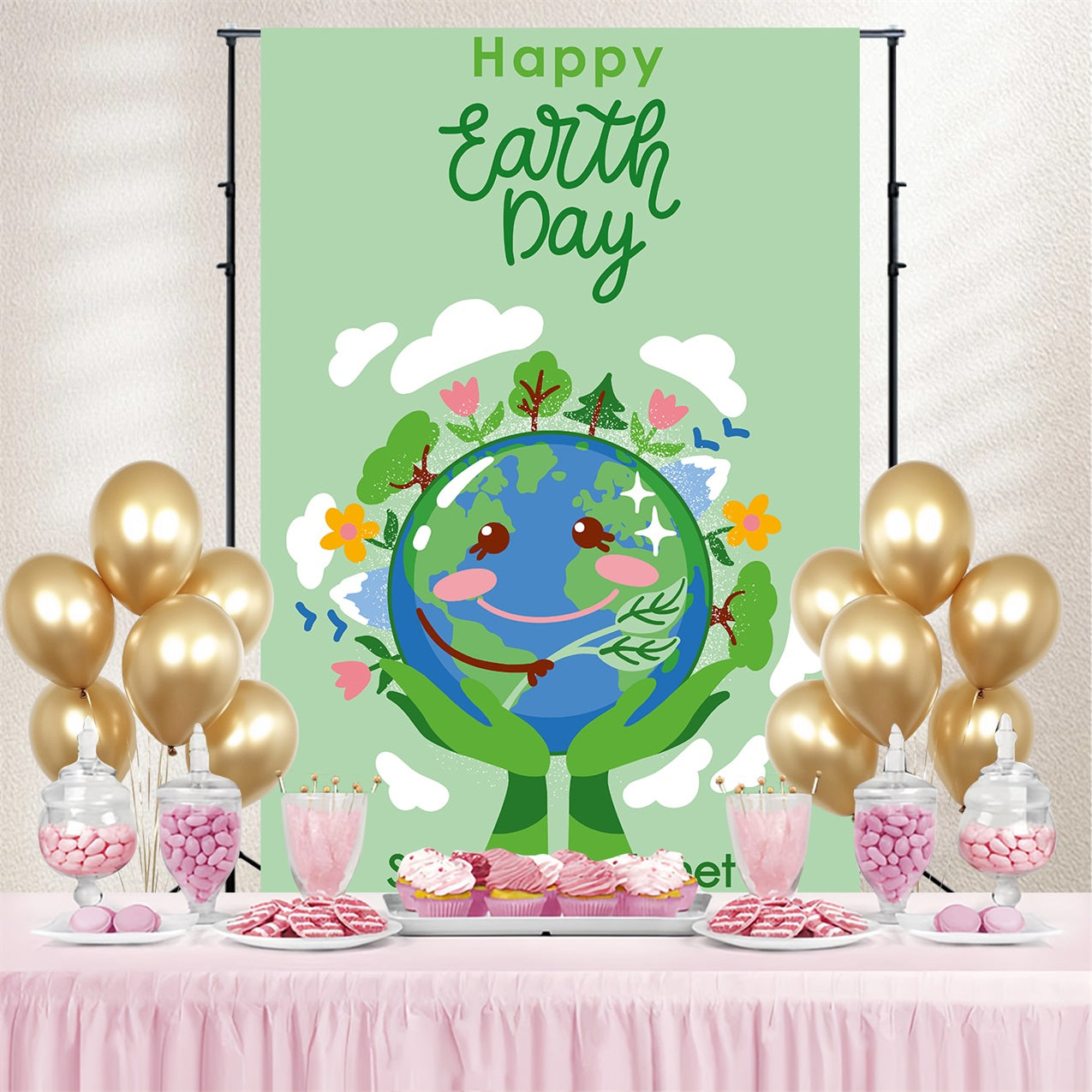 Happy Earth Day Backdrop Green Hands Holding Earth Backdrop GTY3-75