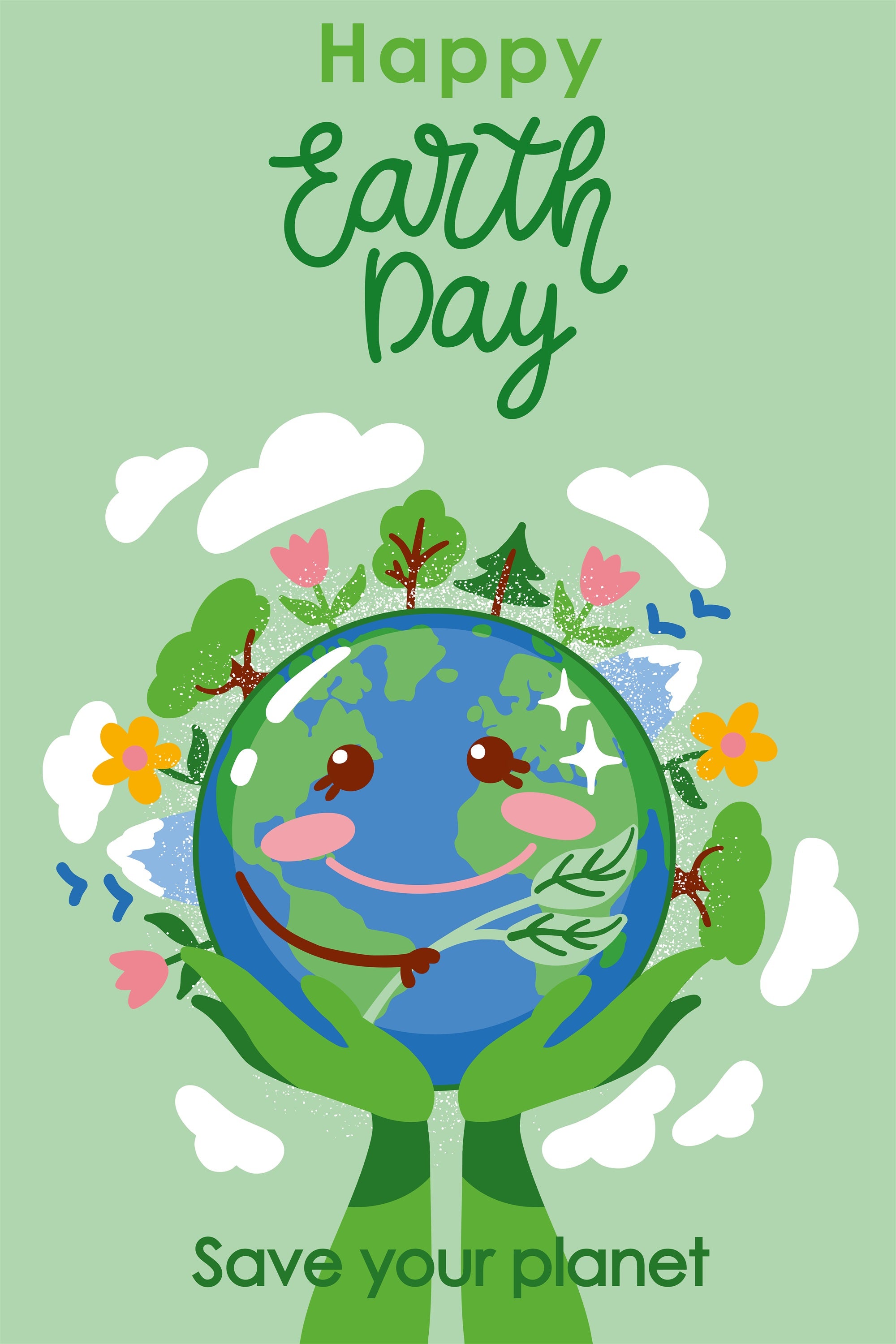 Happy Earth Day Backdrop Green Hands Holding Earth Backdrop GTY3-75