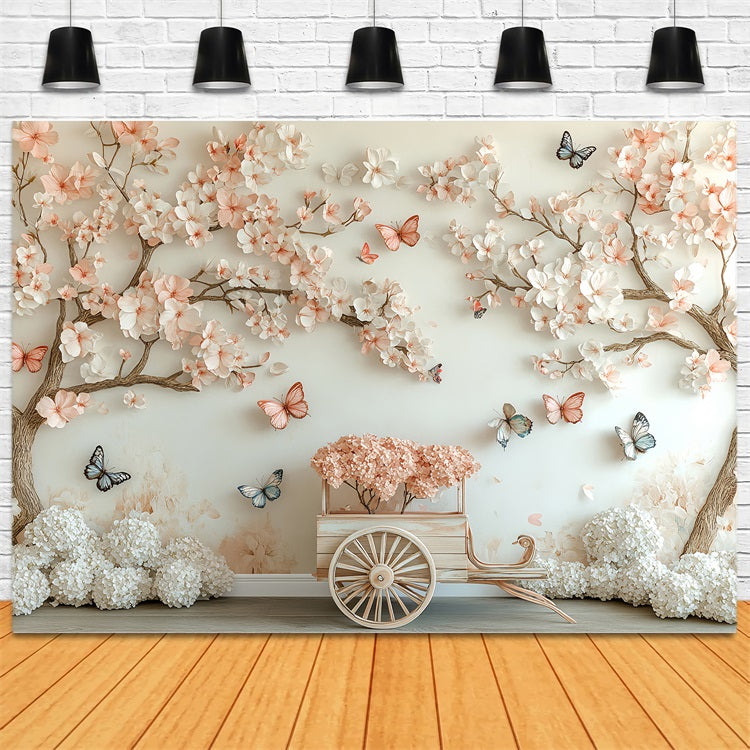 Spring Photography Backdrops Cherry Blossom Butterfly Backdrop LXX1-1