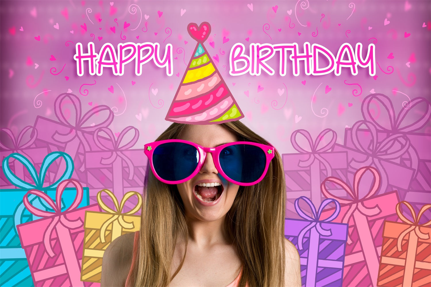 Customize Backdrop Birthday Pink Girl Joy Sunglasses Party Backdrop LXX1-209