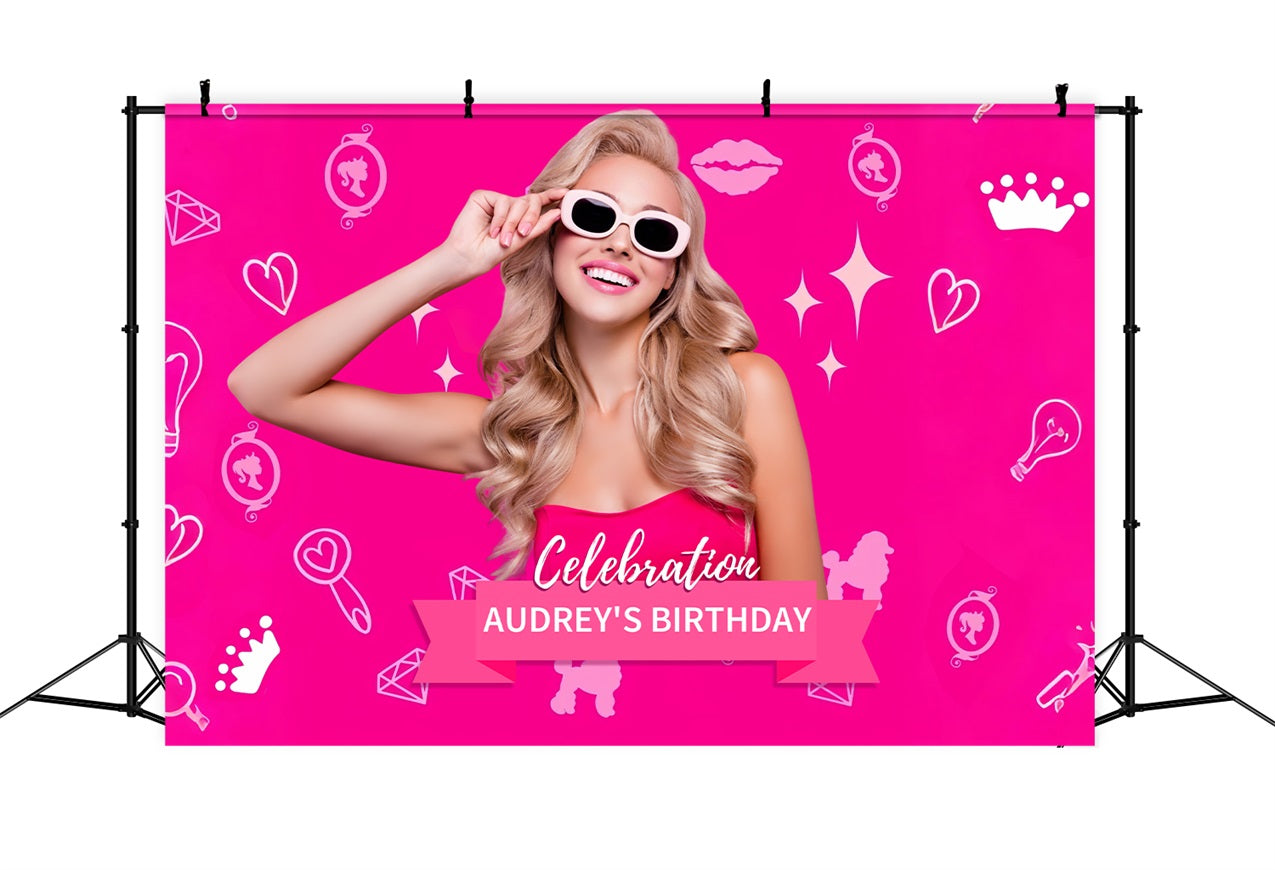 Custom Birthday Party Backdrop Fashion Doll Pink Sparkling Audrey Backdrop LXX1-210
