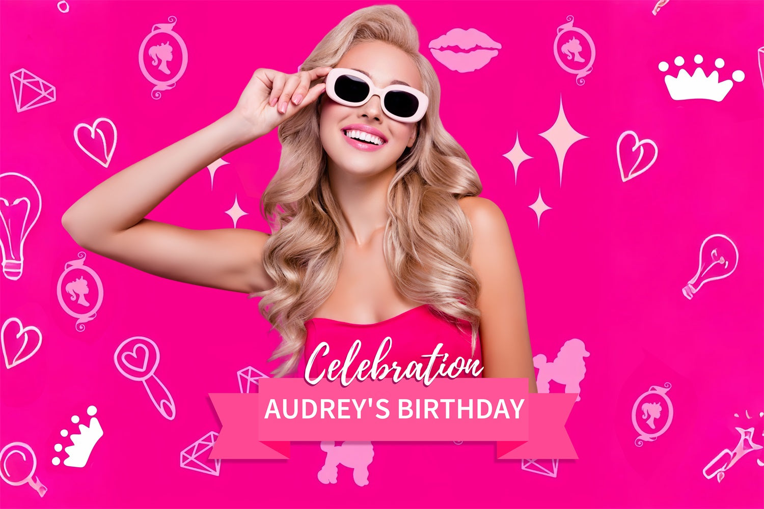 Custom Birthday Party Backdrop Fashion Doll Pink Sparkling Audrey Backdrop LXX1-210