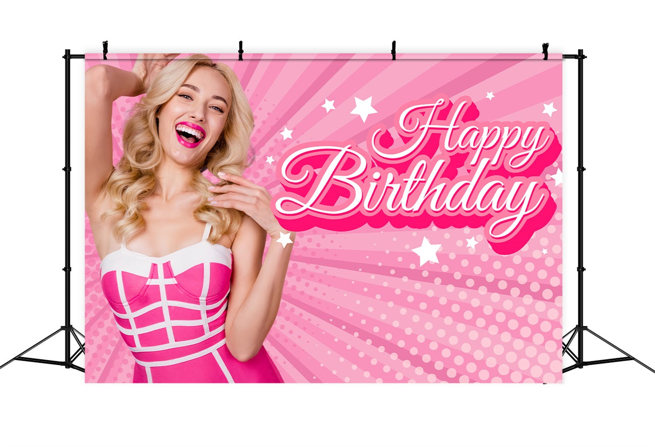 Customize Birthday Backdrop Fashion Doll Pink Happy Celebration Backdrop LXX1-211