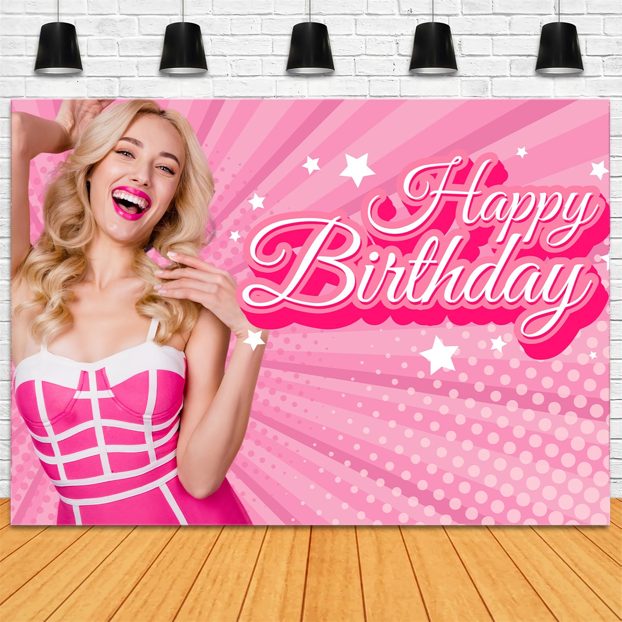 Customize Birthday Backdrop Fashion Doll Pink Happy Celebration Backdrop LXX1-211