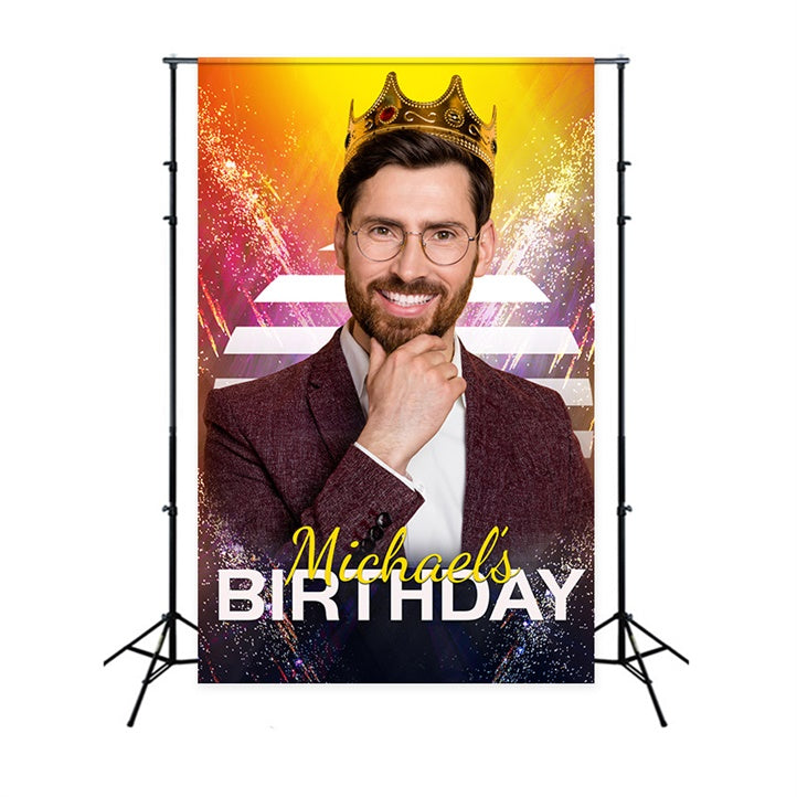 Birthday Backdrop Personalized Golden Crown Celebration Backdrop LXX1-230