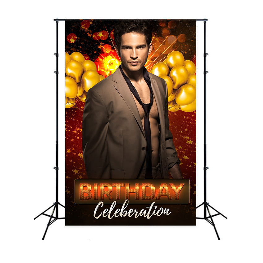 Personalized Birthday Backdrop Shine Golden Balloon Backdrop LXX1-233