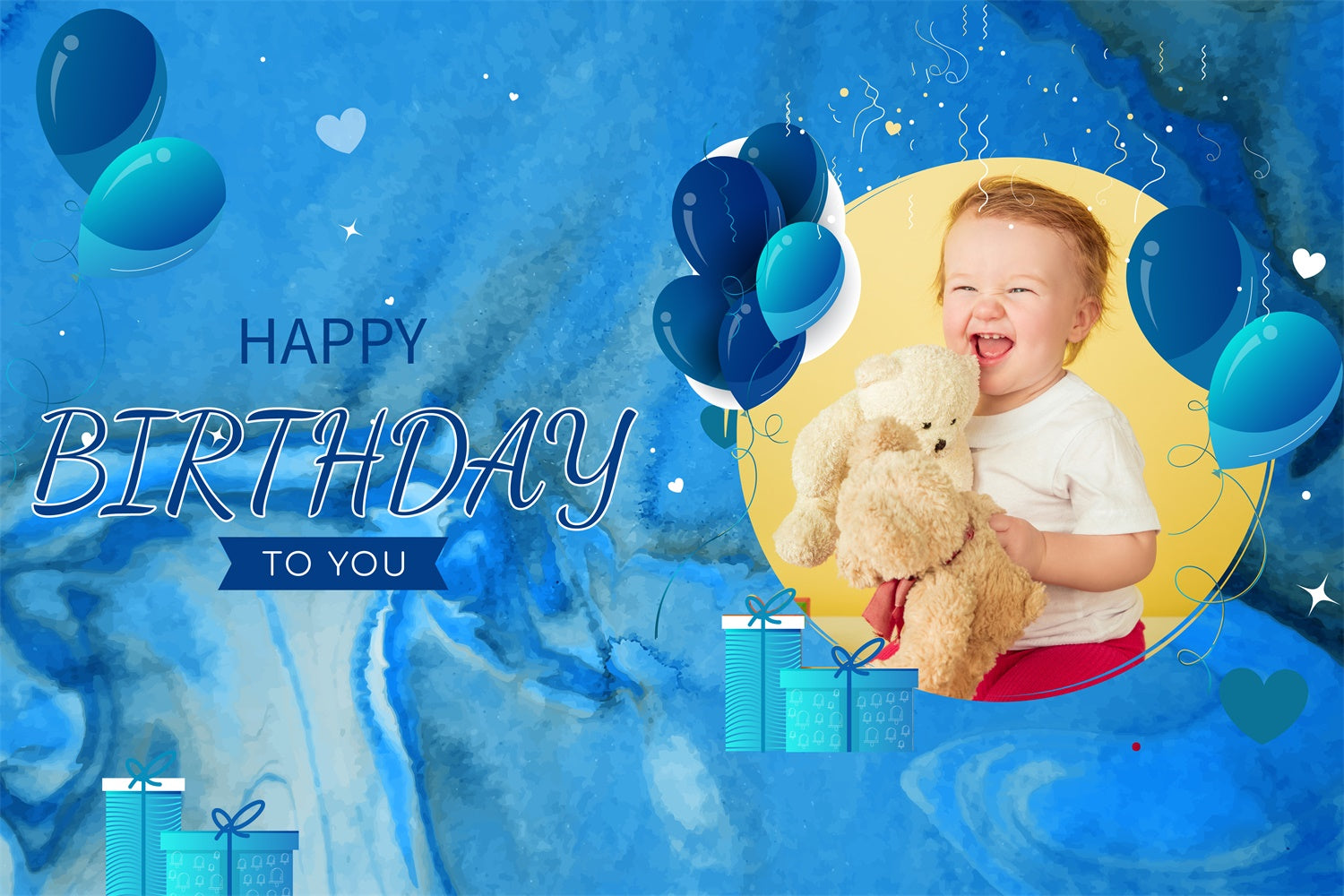 Personalized Birthday Backdrop Blue-Themed Baby Design Backdrop LXX1-239