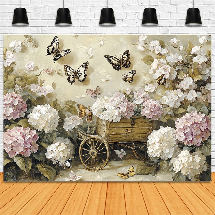 Spring Backdrop Vintage Butterfly Floral Cart Backdrop LXX1-3