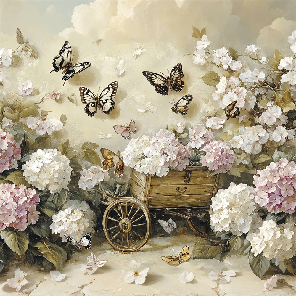 Spring Backdrop Vintage Butterfly Floral Cart Backdrop LXX1-3