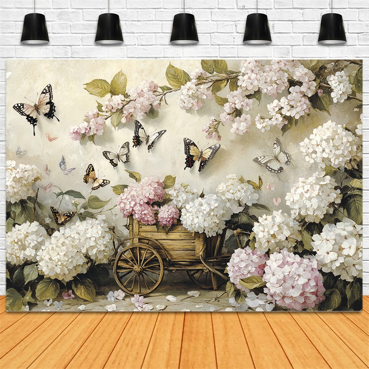Spring Backdrop Photography Rustic Floral Cart Butterflies Backdrop LXX1-4