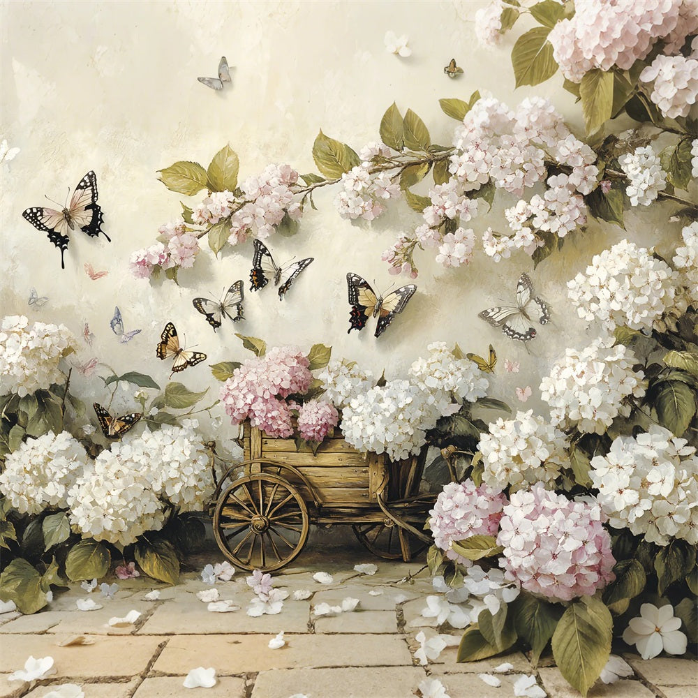 Spring Backdrop Photography Rustic Floral Cart Butterflies Backdrop LXX1-4