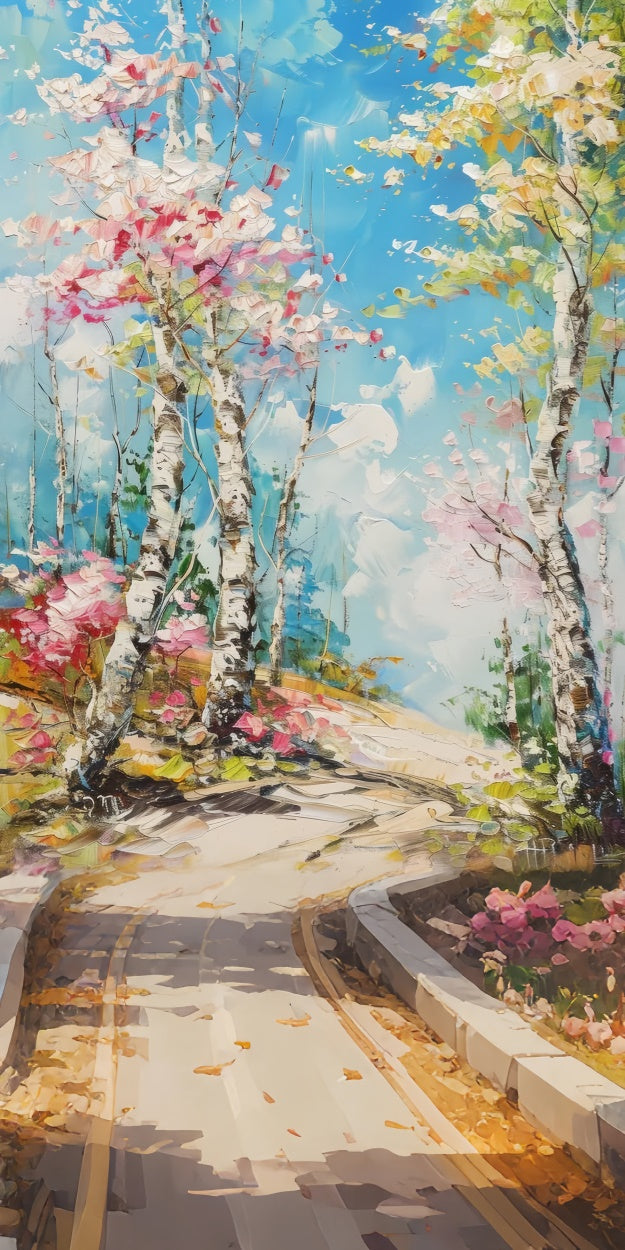 Artistic Backdrop Romantic Spring Blooming Road Sweep Backdrop LXX2-264
