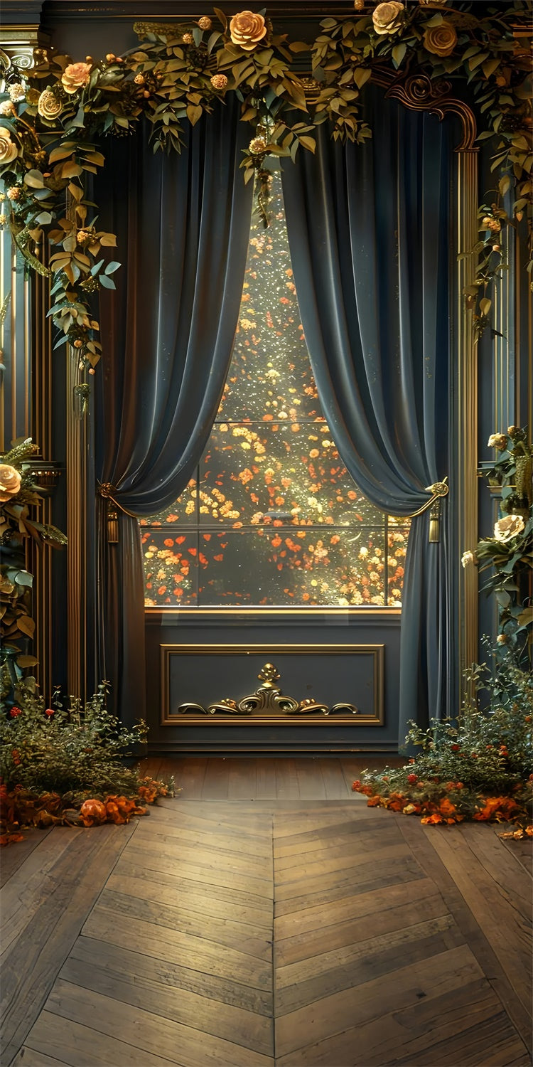 Backdrops Fine Art Luxury Drapes Golden Floral Sweep Backdrop LXX2-272