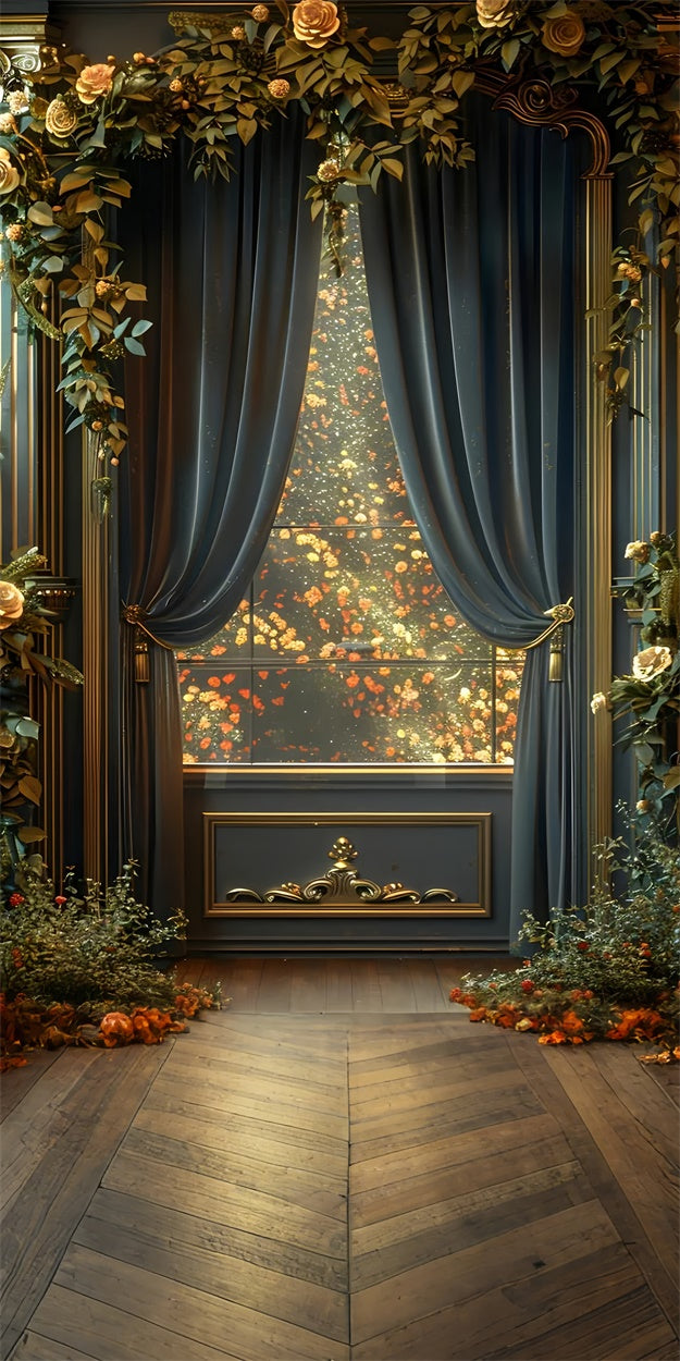 Backdrops Fine Art Luxury Drapes Golden Floral Sweep Backdrop LXX2-272