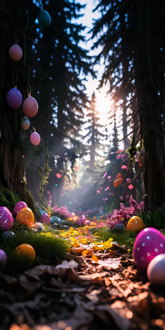 Easter Photo Backdrop Dreamy Forest Colorful Egg Sweep Backdrop LXX2-275