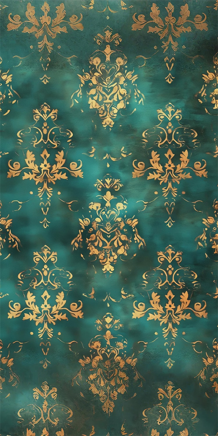 Damask Photography Backdrop Regal Green Gold Leaf Sweep Backdrop LXX2-291