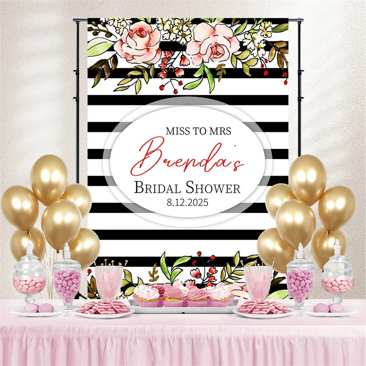 Bridal Shower Backdrop Watercolor Floral Stripe Custom Backdrop LXX3-121