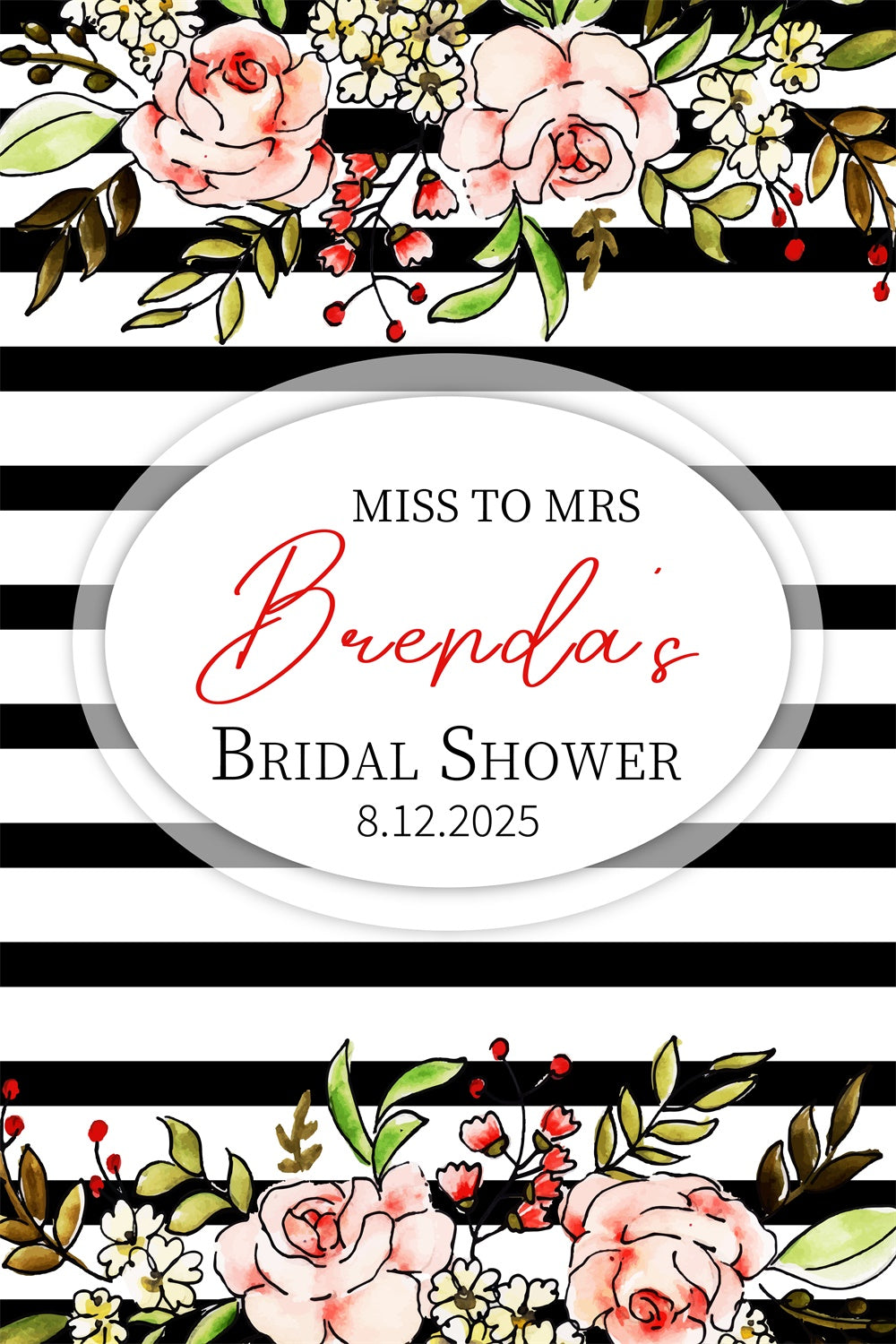 Bridal Shower Backdrop Watercolor Floral Stripe Custom Backdrop LXX3-121