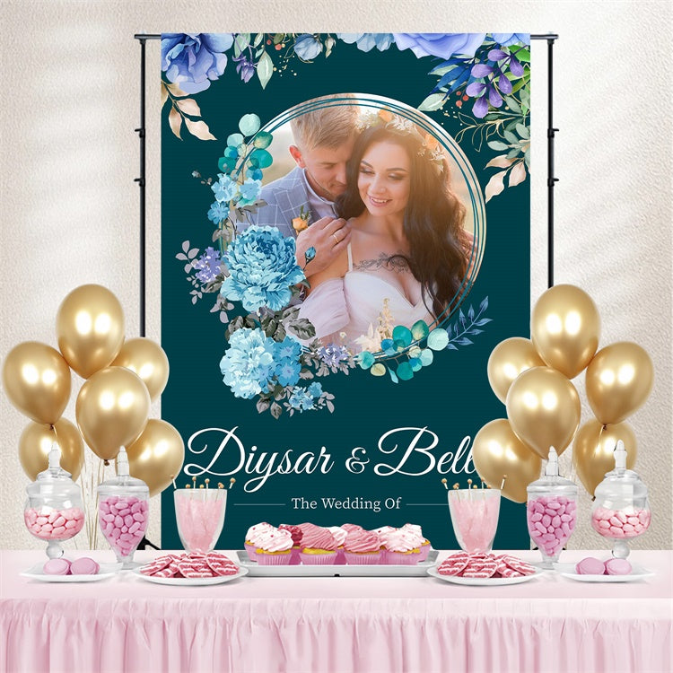 Personalized Backdrop For Wedding Romantic Blue Floral Backdrop LXX3-123