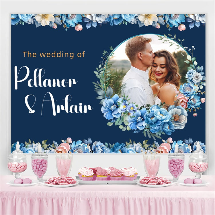 Custom Backdrop For Wedding Elegant Navy Blue Floral Backdrop LXX3-124