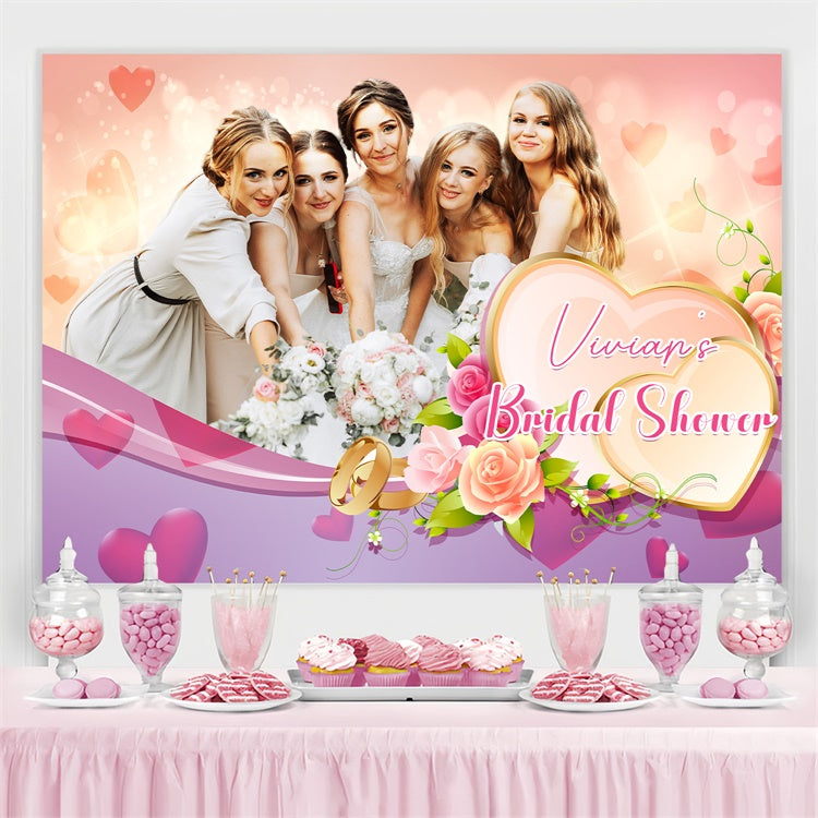 Bridal Shower Backdrop Romantic Heart Flower Customized Backdrop LXX3-125