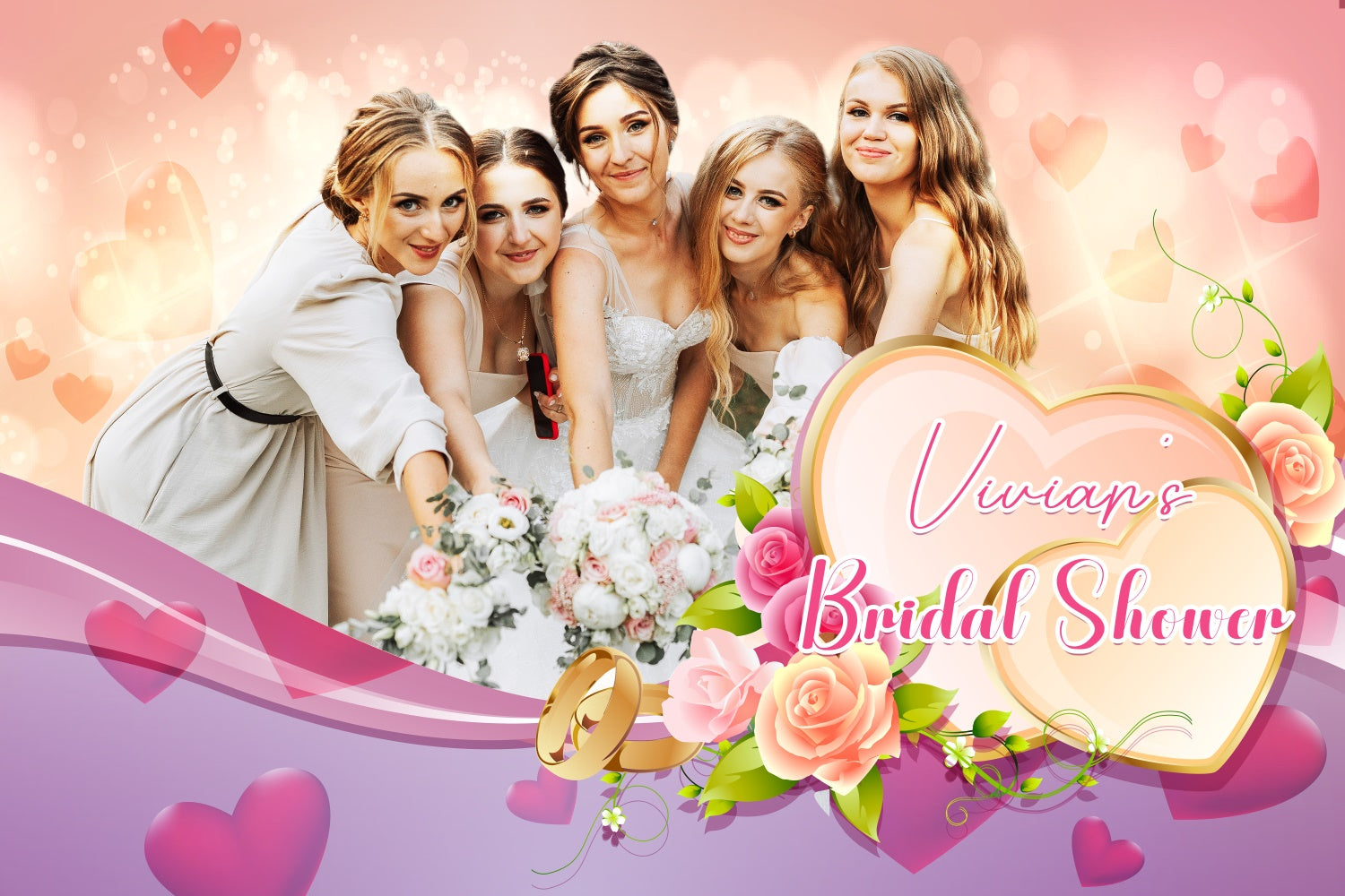 Bridal Shower Backdrop Romantic Heart Flower Customized Backdrop LXX3-125