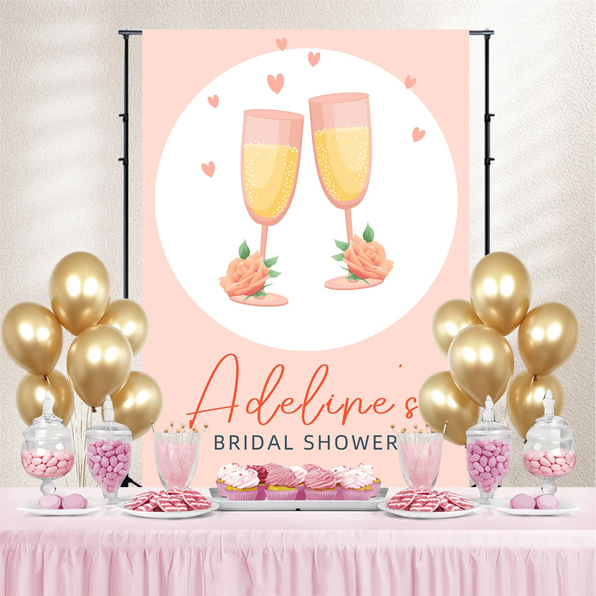 Bridal Shower Backdrop Minimal Pink Champagne Custom Backdrop LXX3-134