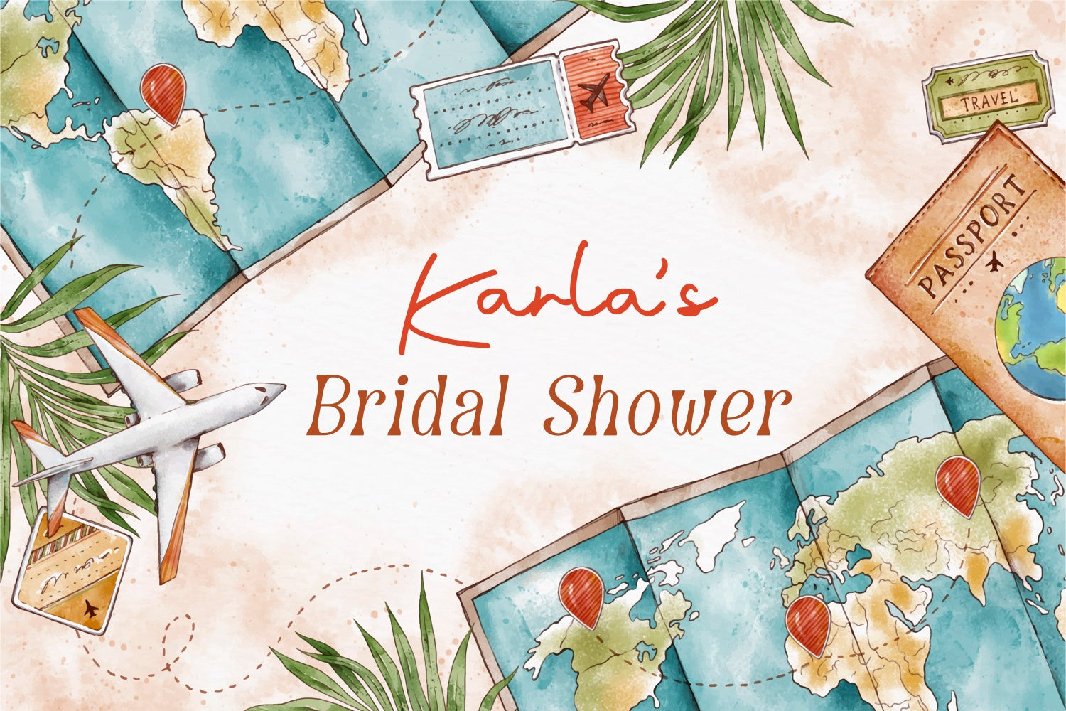 Customized Wedding Backdrop Travel Theme Bridal Shower Backdrop LXX3-136