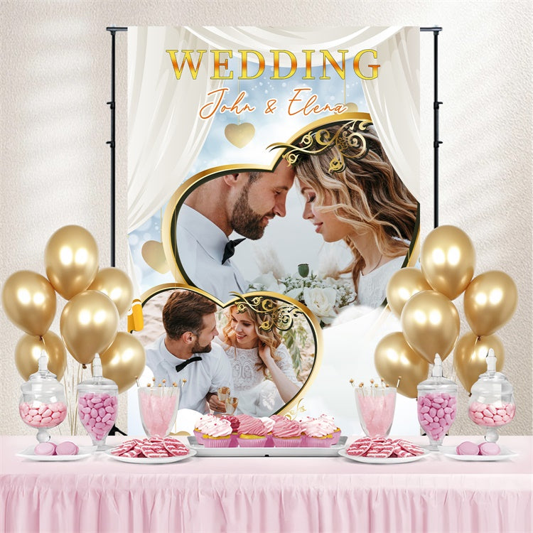 Personalized Backdrop For Wedding Golden Heart Curtain Backdrop LXX3-139