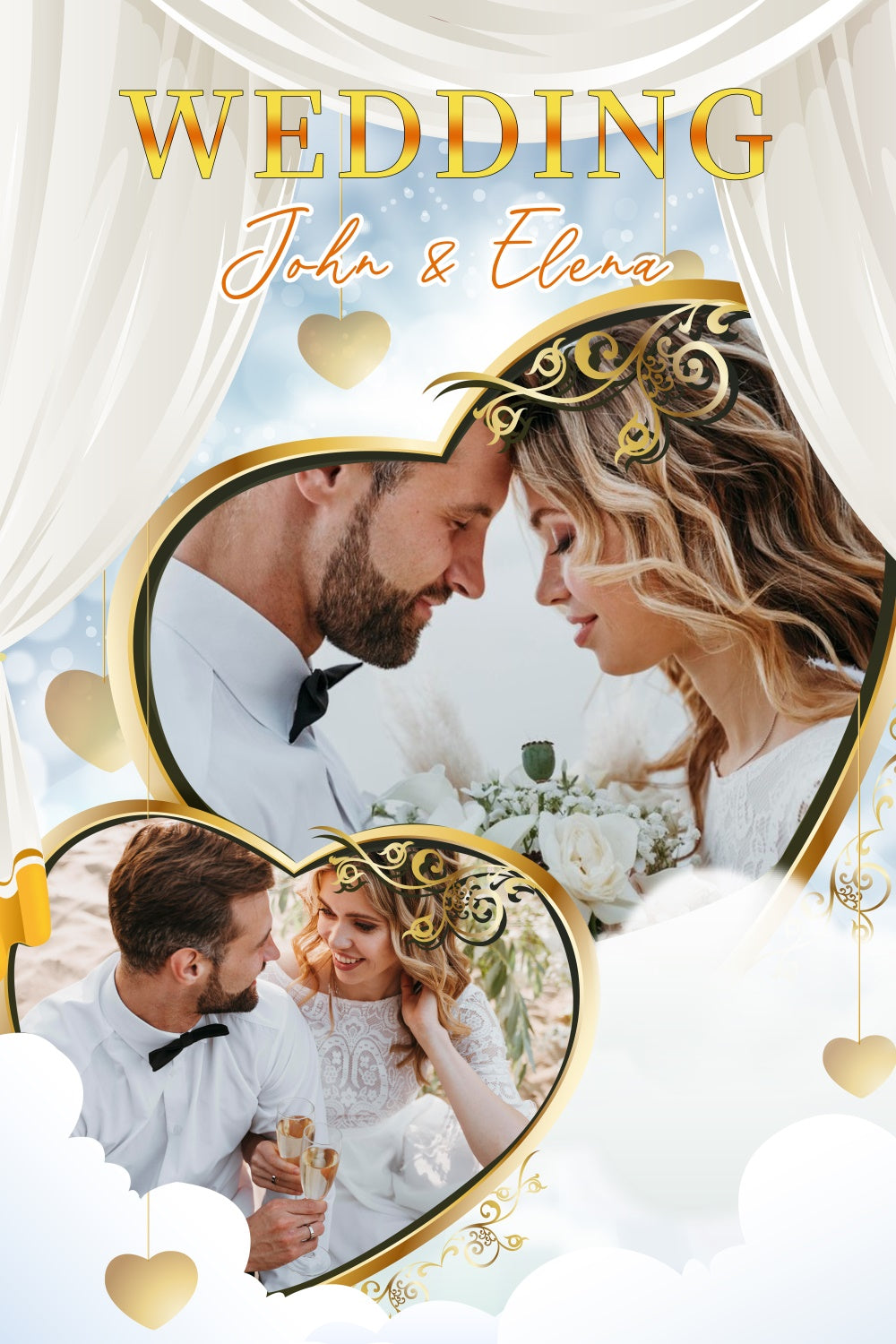 Personalized Backdrop For Wedding Golden Heart Curtain Backdrop LXX3-139