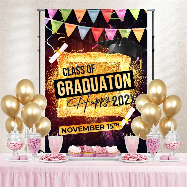 Custom Graduation Backdrop Golden Frame Sparkle Graduation Party Backdrop LXX3-146