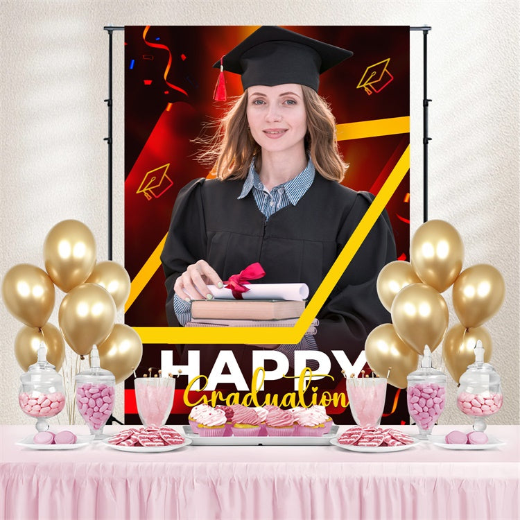 Personalized Graduation Backdrop Red Yellow Bold Graduation Party Backdrop LXX3-152