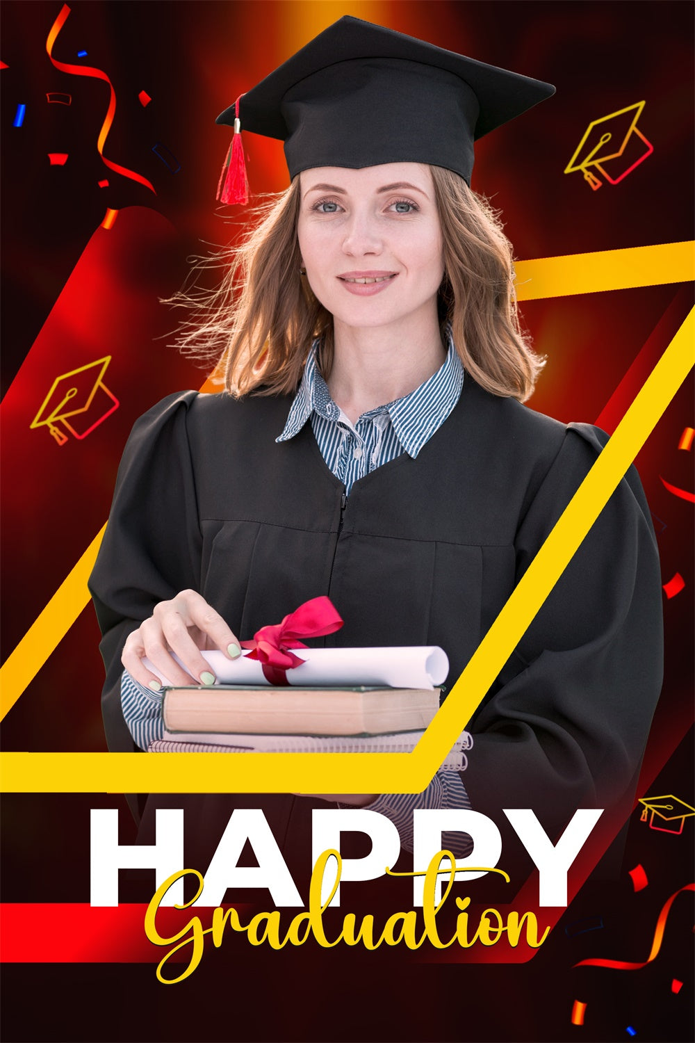 Personalized Graduation Backdrop Red Yellow Bold Graduation Party Backdrop LXX3-152